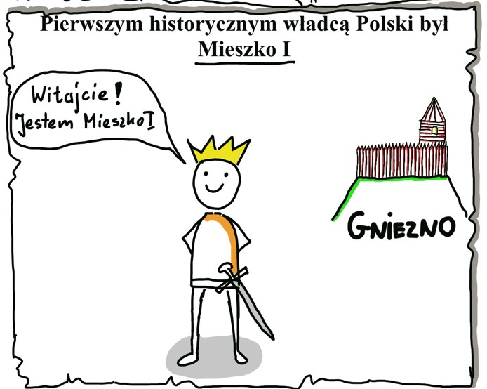 Obrazek komiksowy przedstawiający Mieszka I